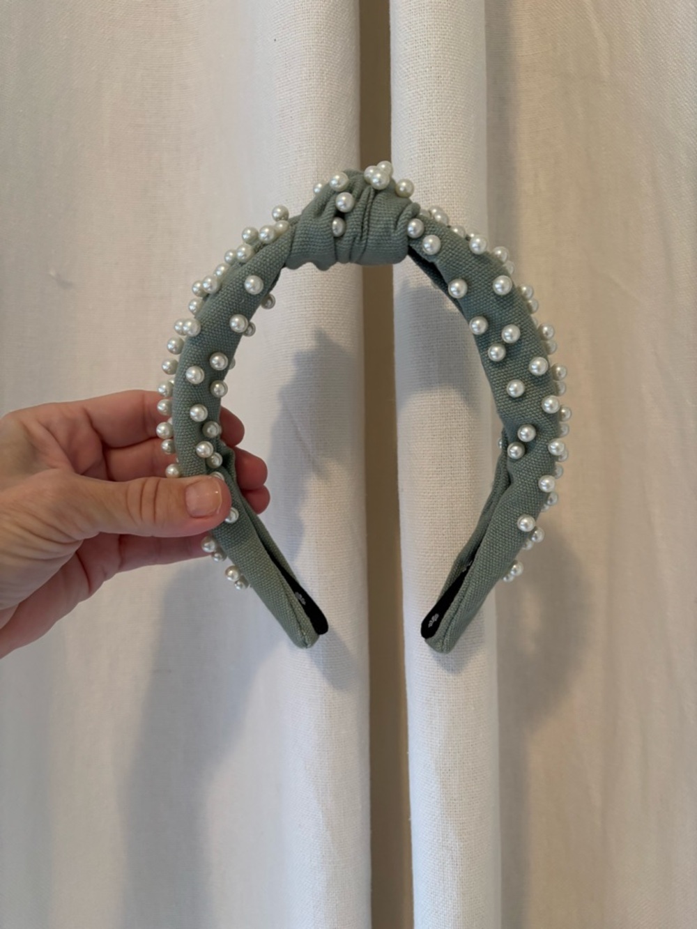 Lele Sadoughi Sage Green Pearl Knotted Headband